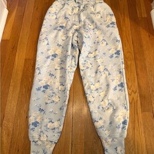 LoveShackFancy Blue and Cream Floral Joggers